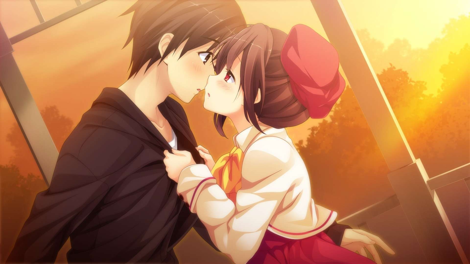 Download A Magical And Romantic Anime Couple Kiss Wallpaper