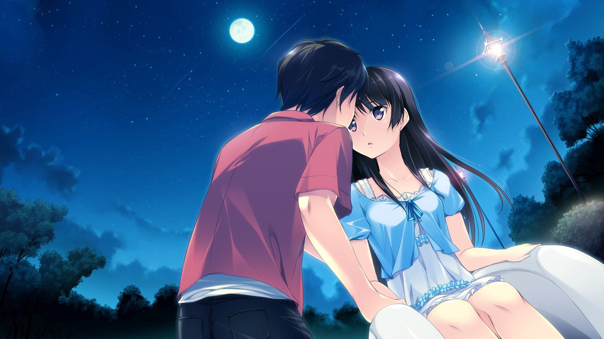 Download A Magical And Romantic Anime Couple Kiss Wallpaper