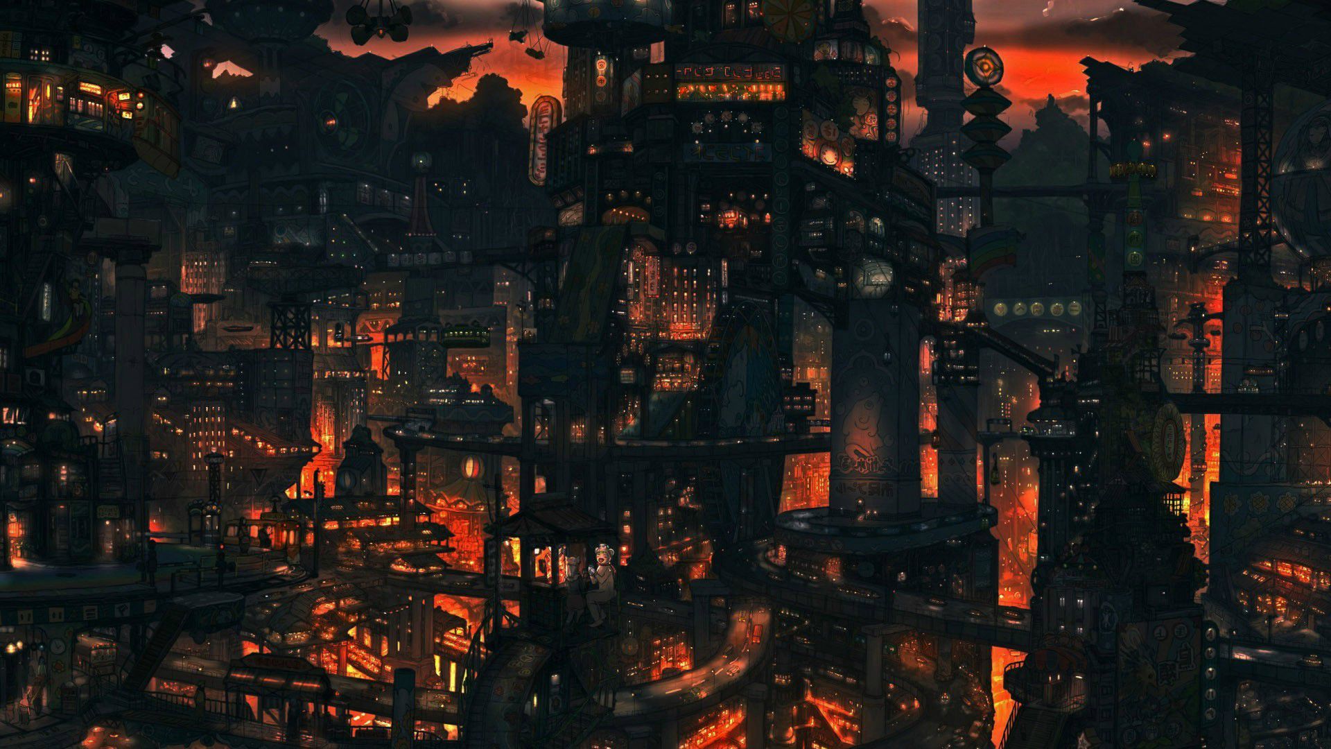 Download Cyberpunk 1920x1080 Night Raining City Wallpaper