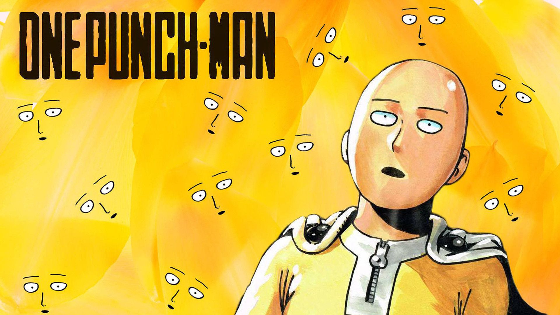 One Punch Man Saitama Sitting at Computer Desktop Wallpaper